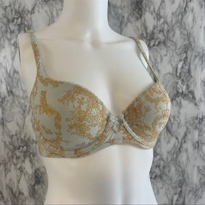 34C Victoria Secret Bra Mint gold lined semi underwire plunge lingerie push-up